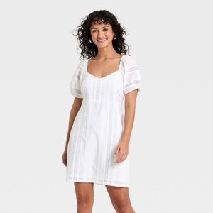 Universal Thread - Women's Puff Short Sleeve Lace Mini Sundress - Uni White